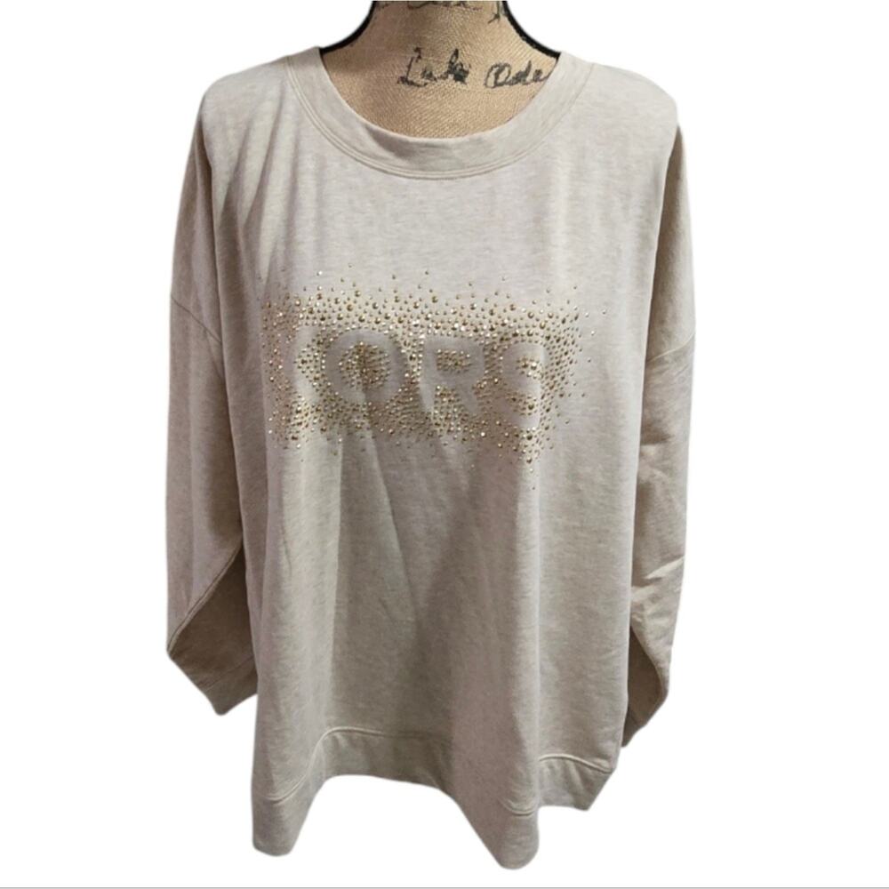 Michael Kors Oatmeal Heather Crewneck Sweatshirt Rhinestone Logo Embellished 3X